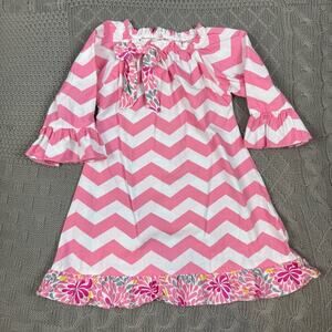 RuffleButts Pink Chevron Kids Dress ~ 4T